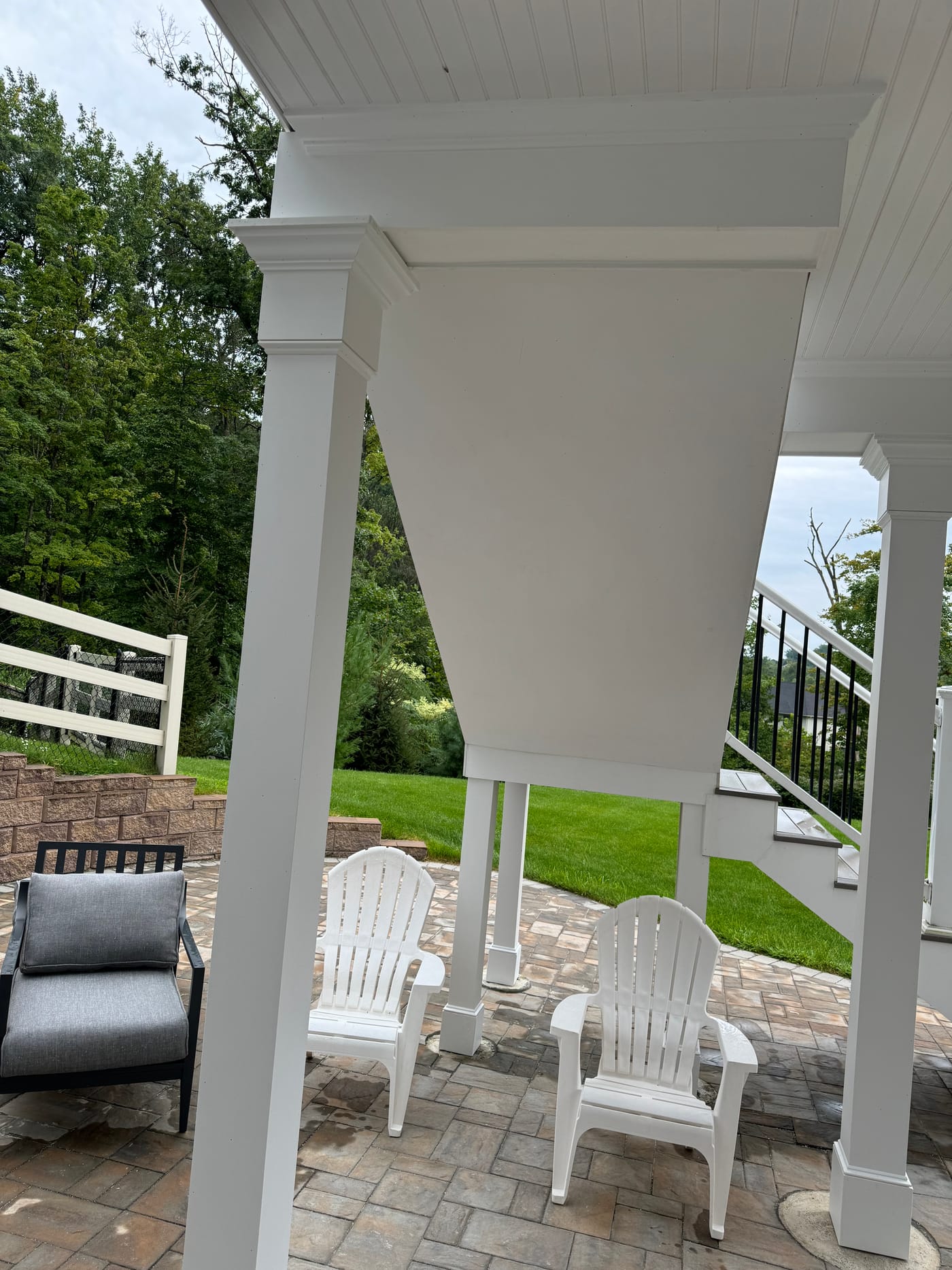 White box columns and beam over the paver patio